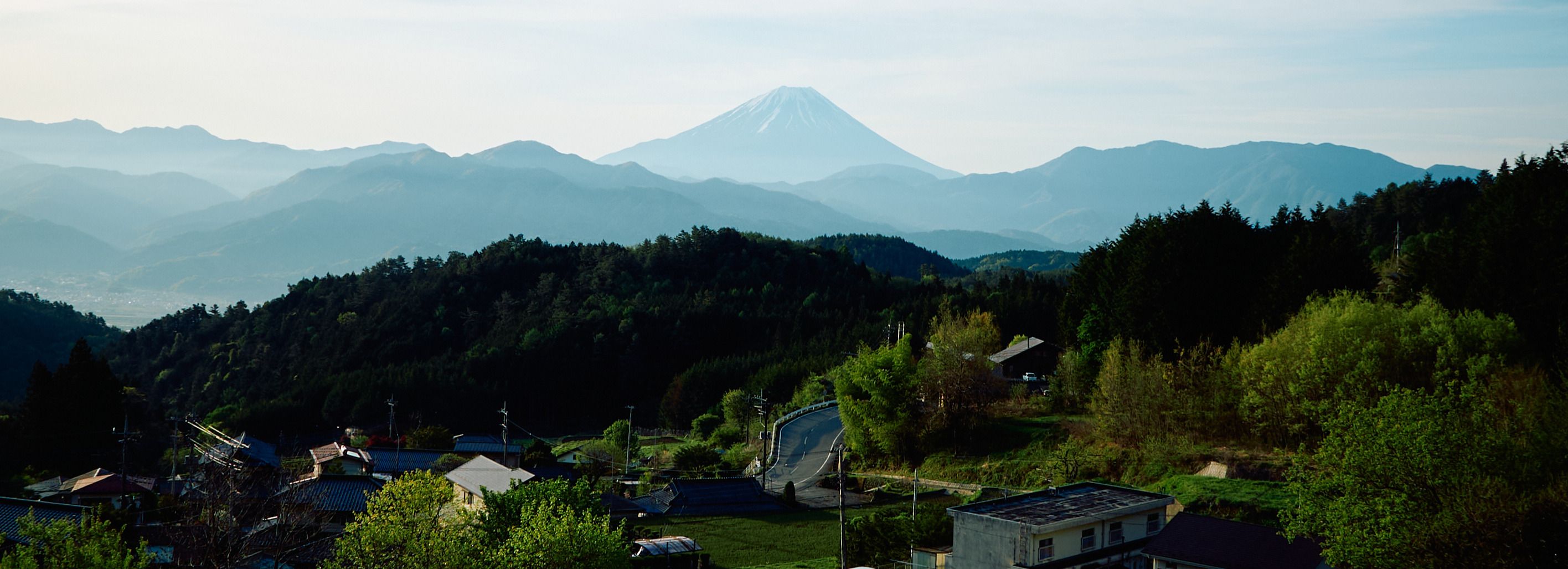 平林の棚田と富士山のパノラマ
